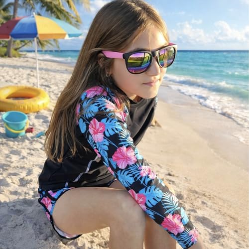 Image of Vogseek Girls Rash Guard Swimsuits 2 Piece Bathing Suit UPF 50+ Summer Swimwear Size 7-12T