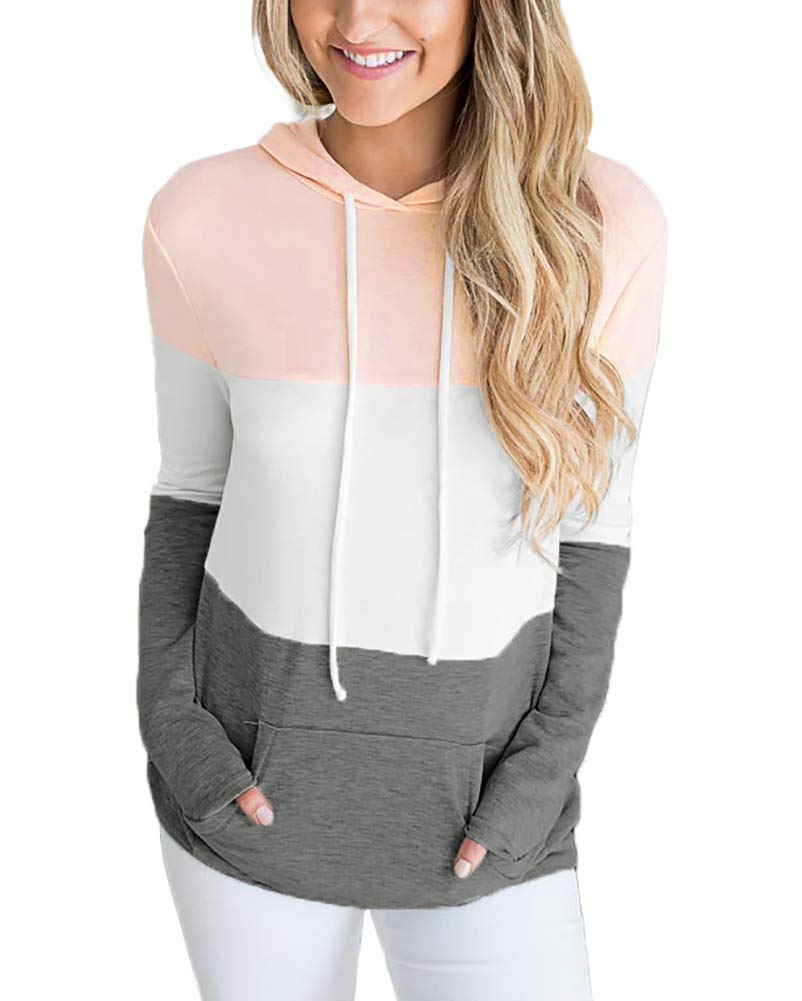 Mooncolour Women's Colorblock Drawstring Hoodies Pullover with Kangaroo Pockets