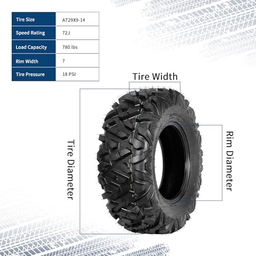 Image of GarveeTech ATV /UTV Tires, Set of 4-29x9-14 Front & 29x11-14 Rear All-Terrain Tires, 6-Ply Tubeless, for Off-Road, Mud, Dirt and Trails