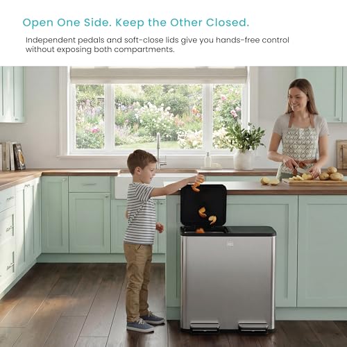 Image of Home Zone Living 21 Gallon Large Kitchen Trash Can with Dual Compartments