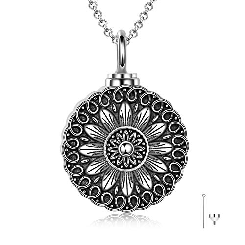 Sterling Silver Flower of Life Urn Necklace for Ashes Vintage Mandala Flowers Cremation Jewelry Always In My Heart