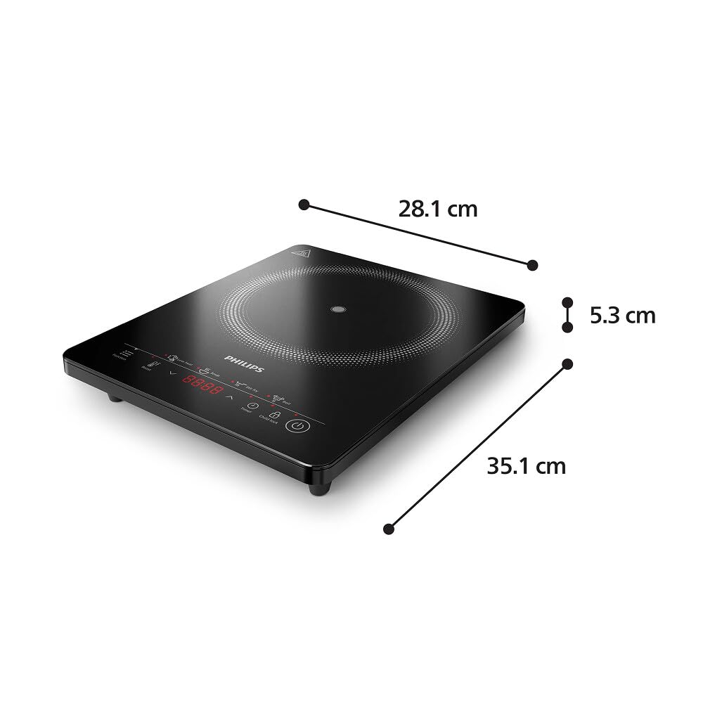 Philips Piastra a induzione Serie 3000-8 livelli di riscaldamento, 4 programmi di cottura, 2000W di potenza, Piano cottura a induzione portatile con spegnimento automatico, Display Touch (HD5830/90)