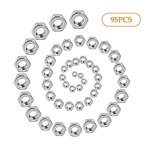 Twcc 95 Pcs Assorted Stainless Steel Hex Nuts Assortment Kit M3 M4 M5 M6 M8 M10 Metric Hex Nut Set Hardware #TOP5