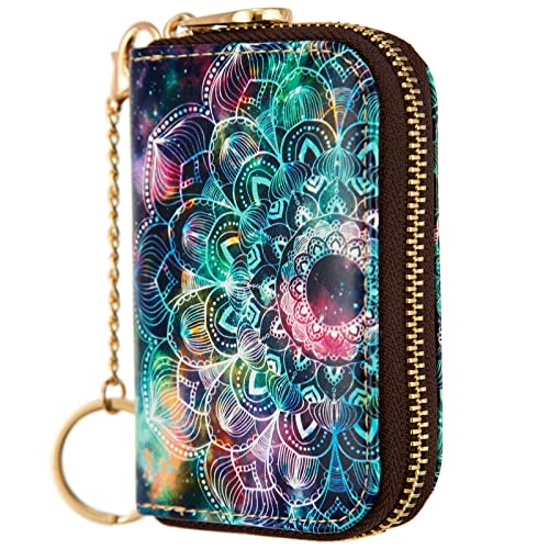 Airmors Womens Credit Card Holder Wallet Zipper Leather Card Case Rfid Blocking Keychain (Aa Mandala In The Galaxy) #TOP1