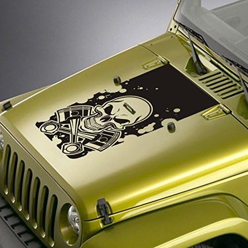 Hood Decal Compatible with Jeep Wrangler TJ YJ JK - Skull & Pistons Blackout Sticker - Orange