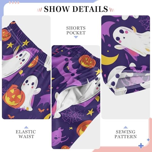 Boys' Pants Halloween Ghosts Bats Dark Purple Long Bottoms Jogger Pants Elastic Waist Trousers with Pockets S-XL4