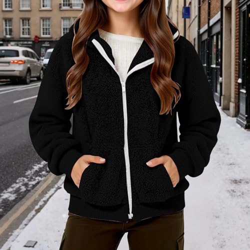 Girls Soft Fleece Jacket Coat Zip Up Hoodie Sweatshirt Winter Warm Sherpa Lined Jackets Windproof Outerwear With Pocket2