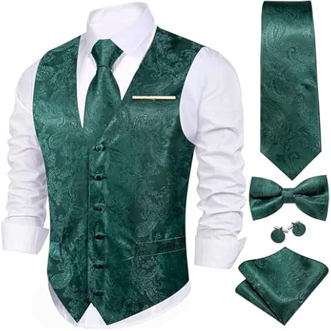 YOHOWA Men's 6-Piece Waistcoat Set with Accessories Cover