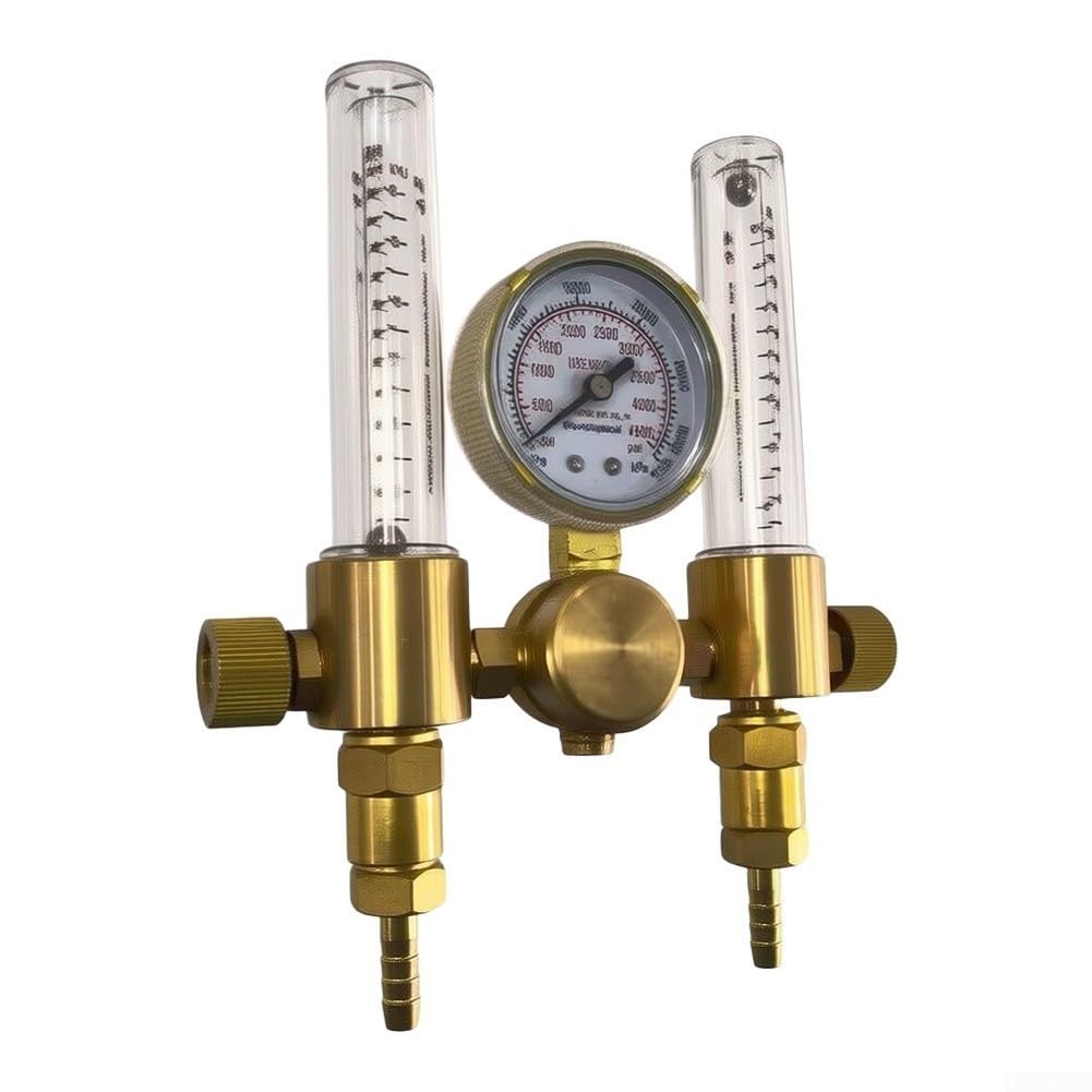 Reductor de presión de latón tipo 191 para argón con doble salida, rosca CGA580/G5/8/CGA320, control de presión preciso para industria y hobby (CGA580)