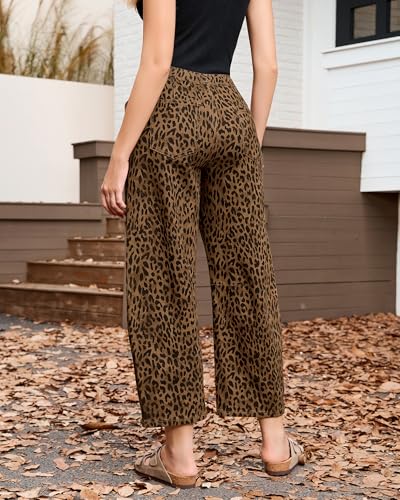 GRAPENT Barrel Jeans for Women Trendy High Waisted Pull On Wide Leg Cropped Leopard Cheetah Print Stretchy Denim Pants3