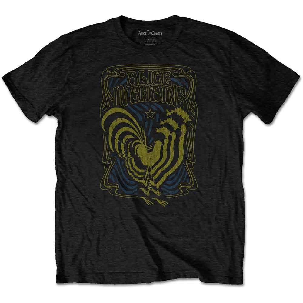 Rock Off Officially Licensed Products Men's Black Alice In Chains Psychedelic Rooster Official Tee T-Shirt Unisex (Small)