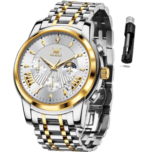 Image of OLEVS Watch for Men Classic Business Dress Analog Quartz Stainless Steel Waterproof Luminous Date Diamond Men Silver Watch