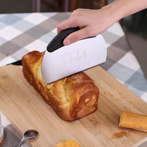 Image of Bench Scraper & Chopper Stainless Steel Dough Scraper Pastry Cutter Chopper with Measurements for Dough, Cake, Pizza (S Steel Round) (Black)
