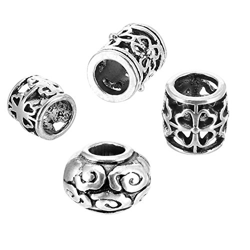 Pangda 40 Pieces Hair Tube Beads Dreadlocks Beads Hair Braiding Jewelry Hair Decoration Accessories, 4 Styles, Tibetan Silver