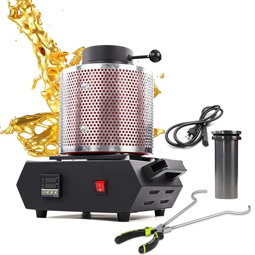 Horno de Fusión Automático, Control Digital, para Plata, Oro, Cobre y Aluminio, 1500W 1150℃ con Malla Protectora, Horno de Fundición de Refinación con Crisol de Grafito de 1KG/2KG/3KG,220V-1KG