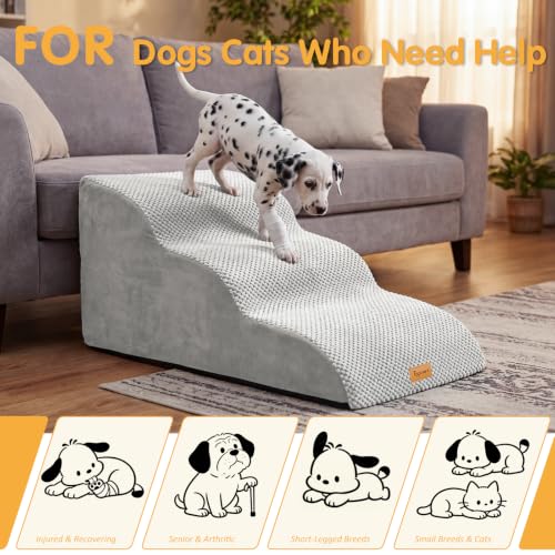 Image of Topmart High Density Extended Foam Dog Ramp&Steps 3 Tiers,15.7 inch High | Non-Slip Dog Stairs with Removable Cover,Soft Foam Pet Ladder,Best for Injured,Older Cats,Pets with Joint Pain