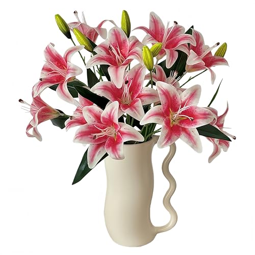 Realistic Artificial Pink Lily Flowers (25.6IN/65CM) Film Petals & Wire-Reinforced Stems for Home/Office/Party/Wedding Decor(4pcs)