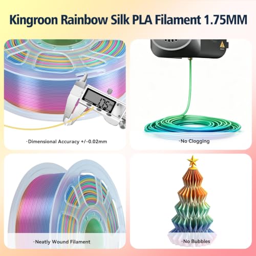 Image of kingroon Rainbow PLA Filament 1.75mm, 1kg Spool (2.2lbs), Fast Color Change Pastel Silk PLA 3D Printer Filament, Dreamy Multicolor Filament + /- 0.02mm, Fit Most 3D Printers(Rainbow)