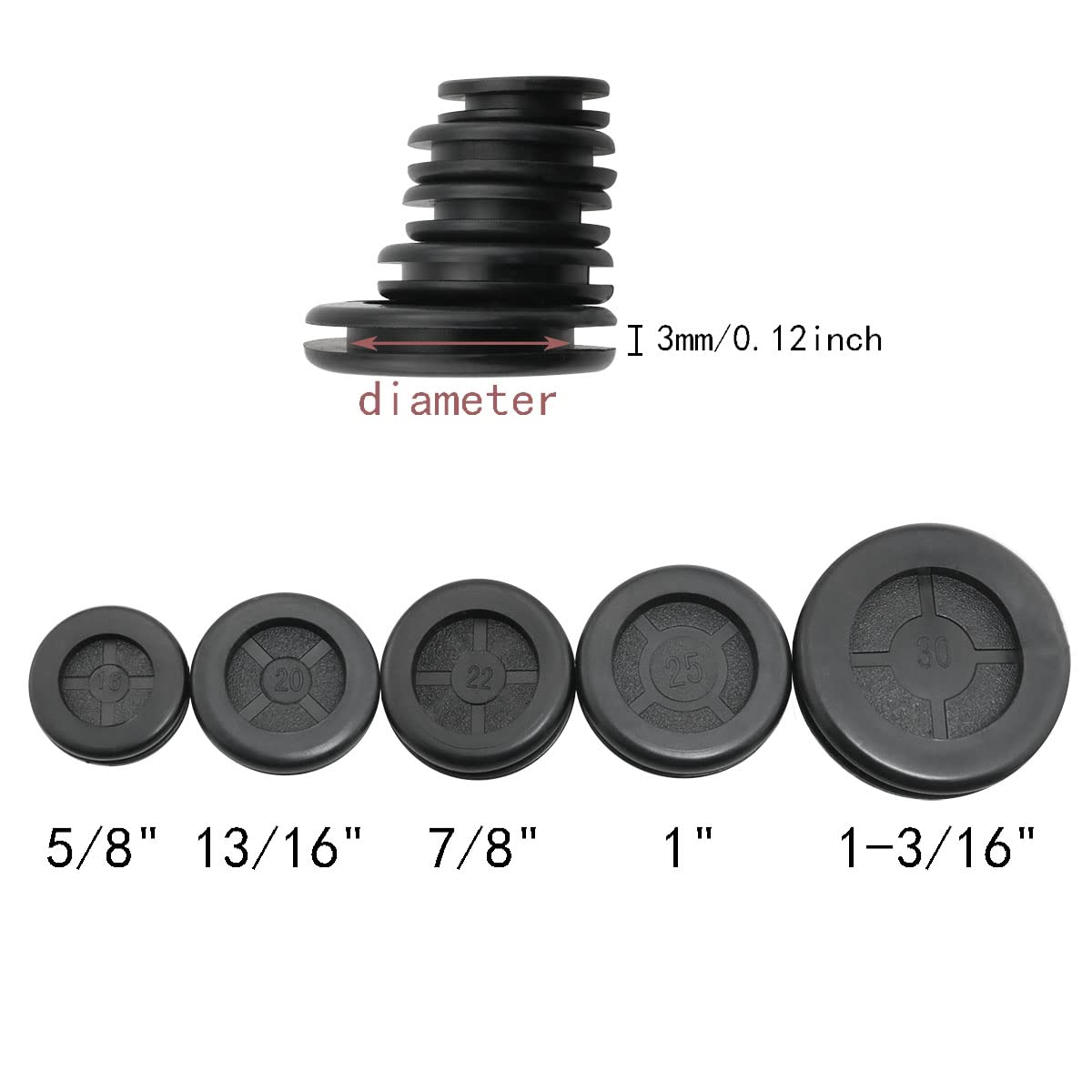 ITROLLE Lot De 50 Bouchons Ronds En Caoutchouc Double Face Pour Pare-feu 5 Tailles