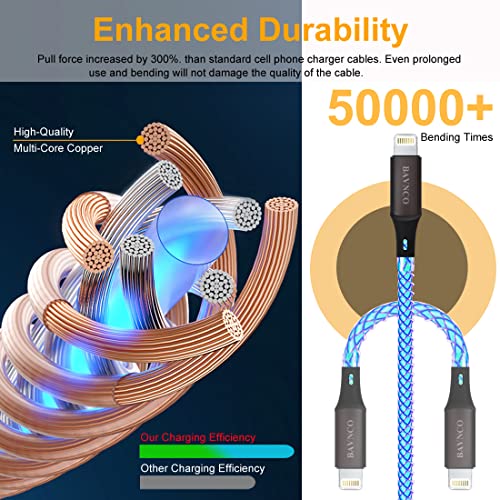 Bavnco Iphone Fast Charger, Mfi Certified 3.3Ft Rgb Color Gradual Light Up Usb Type C To Lightning Charging Cable Strong Copper Braided Sync Cord For Iphone 14 13 12 11 Pro Max Xr Xs X 8 7 Plus More #TOP6