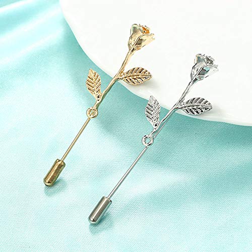 Fashion Men Rose Floral Lapel Stick Brooch Pin Suit Tuxedo Corsage Accessory (Silver)2