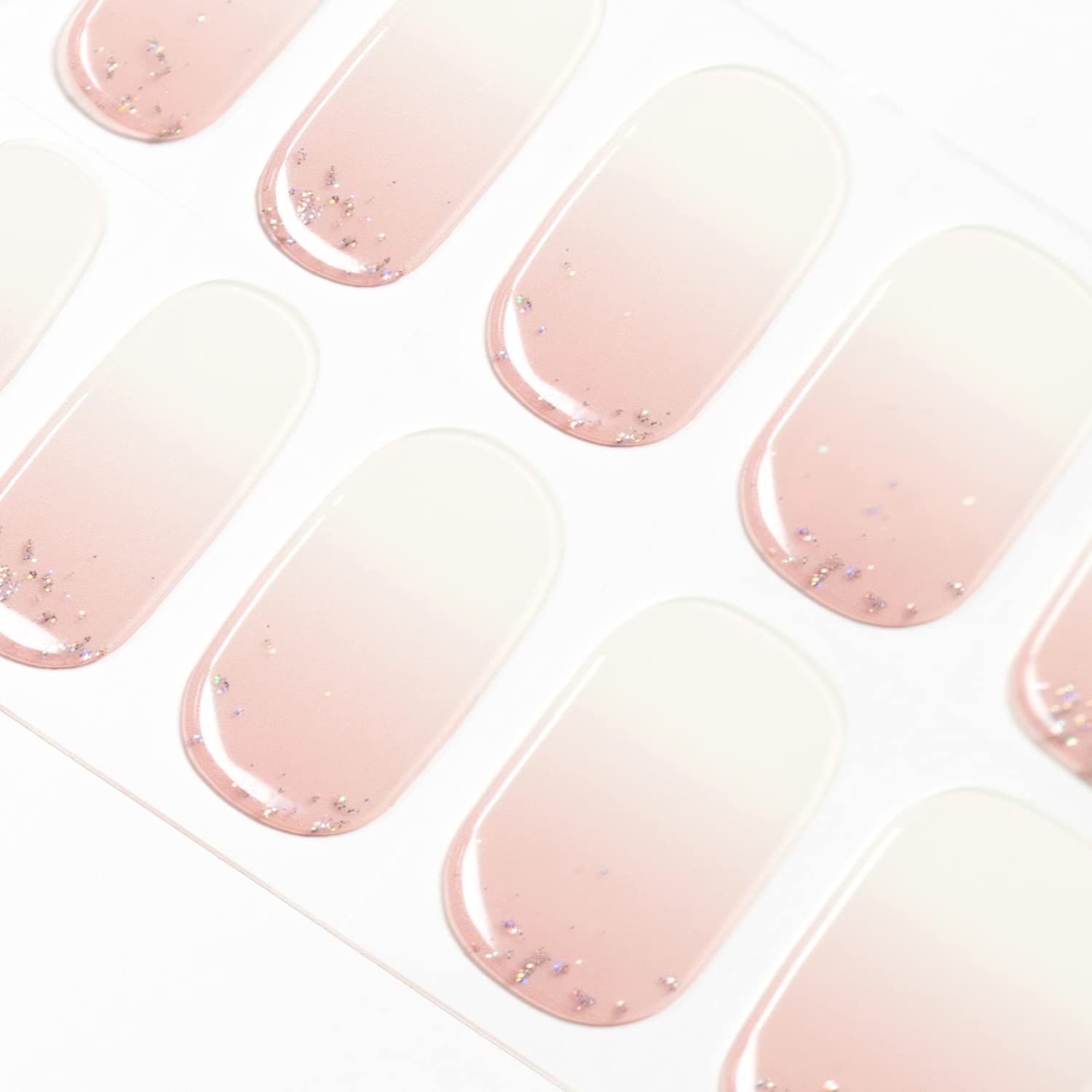 28Pcs Ombre Semi Cured Gel Nail Wraps, Pink Translucent Fine Glitter Soft Self-Adhesive Nail Stickers,UV/LED Lamp Required Salon-Quality Gel Nail Polish Strips(in The Mood for Love)