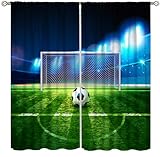 AAVEUP Soccer Curtains for Kids Bedroom,Sports Theme Cartoon Lighting Power Green Stadium Soccer Goalie Window Drapes Print for Boys Juvenile Bedroom Nursery Childcare Rooms 42x45in（No Blackout）