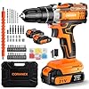21V Cordless Drill Set with Case | Easy to Control & Lightweight | 2 Batteries | 3/8″ Keyless Chuck | For Home Repair & Furniture Assembly
