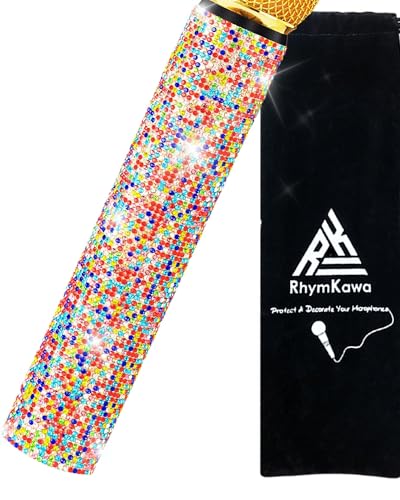 RhymKawa Colorful Crystal Mic Handle Cover for Universal Wireless Microphone and SM58, Beta 58A, Sparkle Cordless Handheld Shining on Tours & Shows