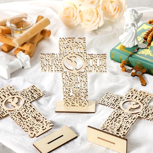 Image of Marsui 16 Pcs Wooden Baptism Centerpieces for Table, Recuerdos De Bautizo para Religious Catholic Table Decor for Christening Communion Baby Shower Wedding Vbs Sunday School Church(Angel with Cross)
