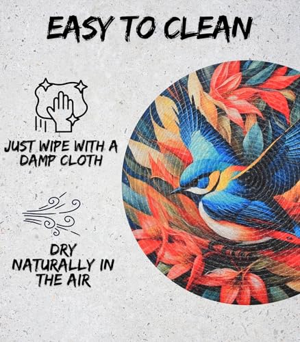 Image of LaVichitra Cotton Table Placemat | Dining Table Mat | Bed Side Table Mat | Cotton Round Shape Placemats | Washable PlaceMat for Shelves & Plant Pots - Pack of 2, Blue Bird