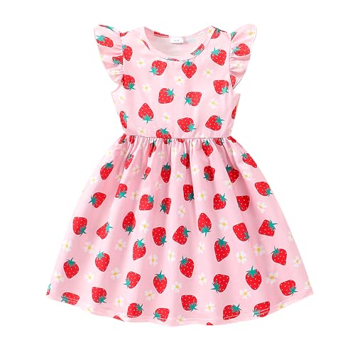 Girls Ruffle Sleeve Dinosaur Dresses Mermaid Summer Butterfly Casual Dress Kids Koala Swing Party Sundress 2-8 Years