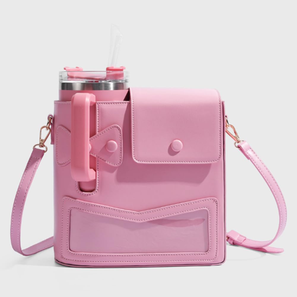 Kobietowa torba na nośnik butelek z kieszonką, torba crossbody PU skóra