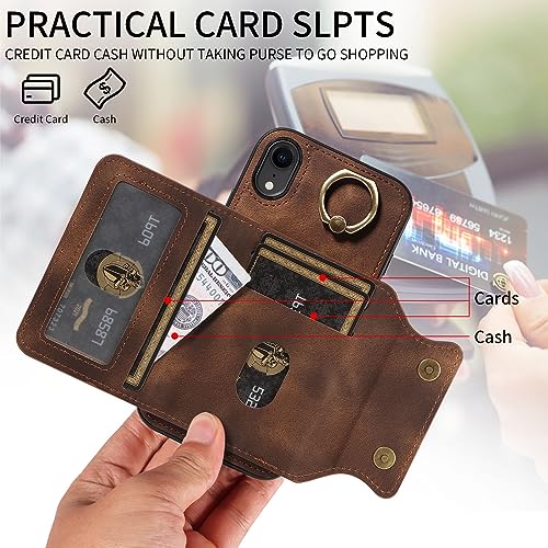 Coque iPhone XR porte-cartes en cuir premium marron chic