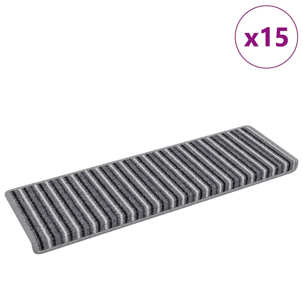 Selbstklebende Treppenschoner 15 Stück Grau 65 x 21 x 4 cm aus Polypropylen rutschfeste Treppenmatte für Treppe Flur Haus Wohnung Innenbereich mit Schallabsorption und Trittsschutz