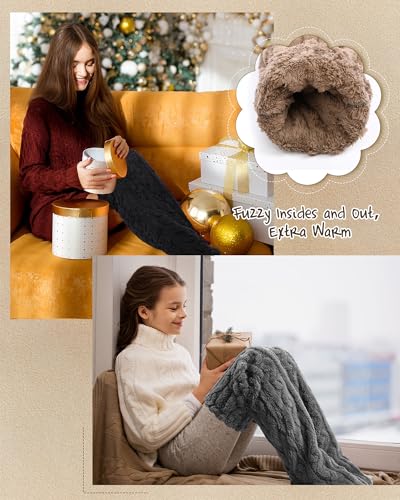 Image of Geyoga 3 Pairs Over Knee Fuzzy Socks High Fuzzy Leg Warmers Over Knee Plush Slipper Socks for Women Christmas Sleeping