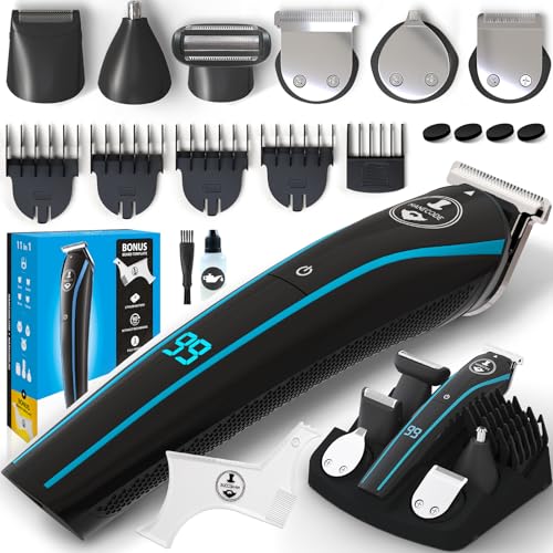 MANECODE 11-in-1 Men's Beard and Mustache Electric Trimmer Kit, Cordless Body and Nose Hair Razors, Set of Beard Clippers, USB Rechargeable Battery, Shaver for Men, Lifetime Self-Sharp Blades