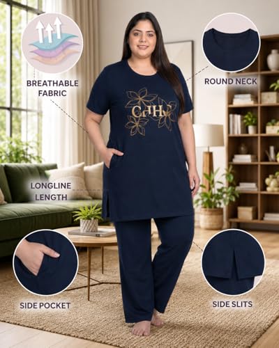 Image of In Love Women's Printed Cotton Plus Size Longline T-Shirt with Pockets | Cotton fabric - soft longline T-shirt with easy plus-size fit