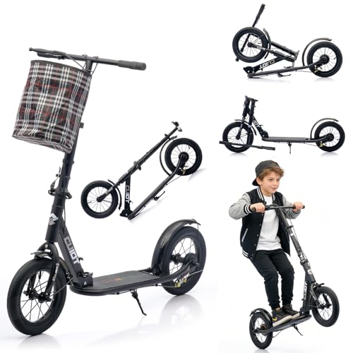 GHBXJX City Roller Erwachsene 150 kg Tragkraft 290mm Big Wheel Scooter, Klappbarer Cityroller mit Handbremse und Bremse, Tretroller Kinder ab 12, Höhenverstellbar Kickscooter (1-schwarz)