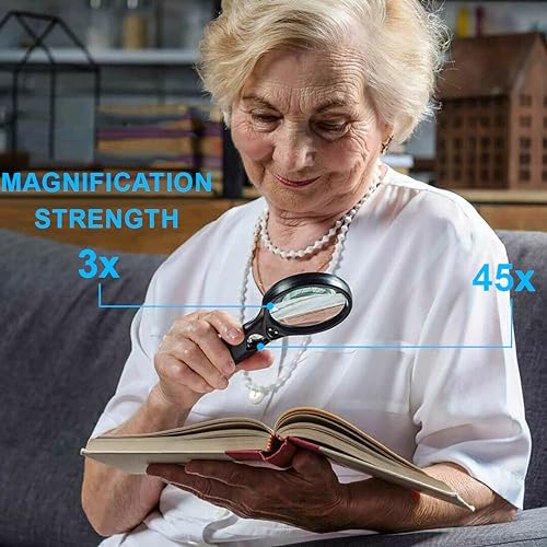 Magnifying Glass, 45X Handheld Reading Magnifying Glass with 3 LED Lights - Image 3