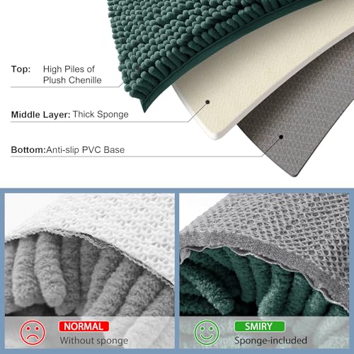 Smiry Luxury Chenille Bathroom Rugs 70x24, Extra Soft and Absorbent Shaggy Bath Mat, Machine Washable, Non-Slip Plush Carpet Runner for Tub, Shower, and Floor, Home Decor Accessories, Green