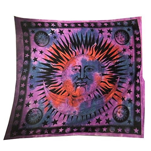 Tagesdecke Sonne Halbmond violett indische Decke Überwurf Wandbehang Dekoration Cover