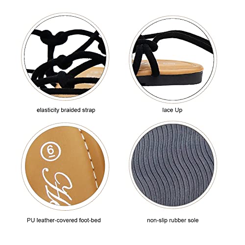 Image of Women's Lace Up Gladiator Flat Sandals Strappy Dressy Summer Tie Up