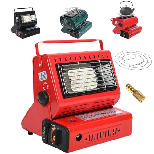 カセットガスストーブ ポータブル暖炉 キャンプアウトドアストーブ 耐傷つき塗装 キャンプ用暖房器具 耐摩耗性に優れている より速い加熱 角度調節可能 多機能 セキュリティ保護 無煙ポータブル 屋内/屋外暖房 (レッド)