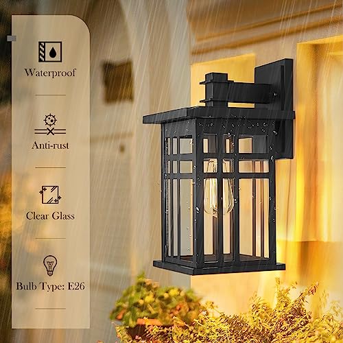 Image of zeyu Farmhouse Outdoor Wall Light Fixture, 16 Inch Exterior Wall Sconce Lighting for Patio House, Die-Cast Aluminum with Clear Glass, Black Finish, 20068B-L BK