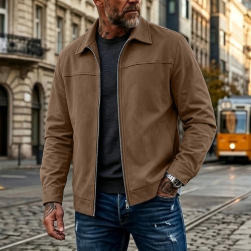 fartey Mens Suede Jacket Collared Full Zip Outwear Casual Vintage Coat - image 2