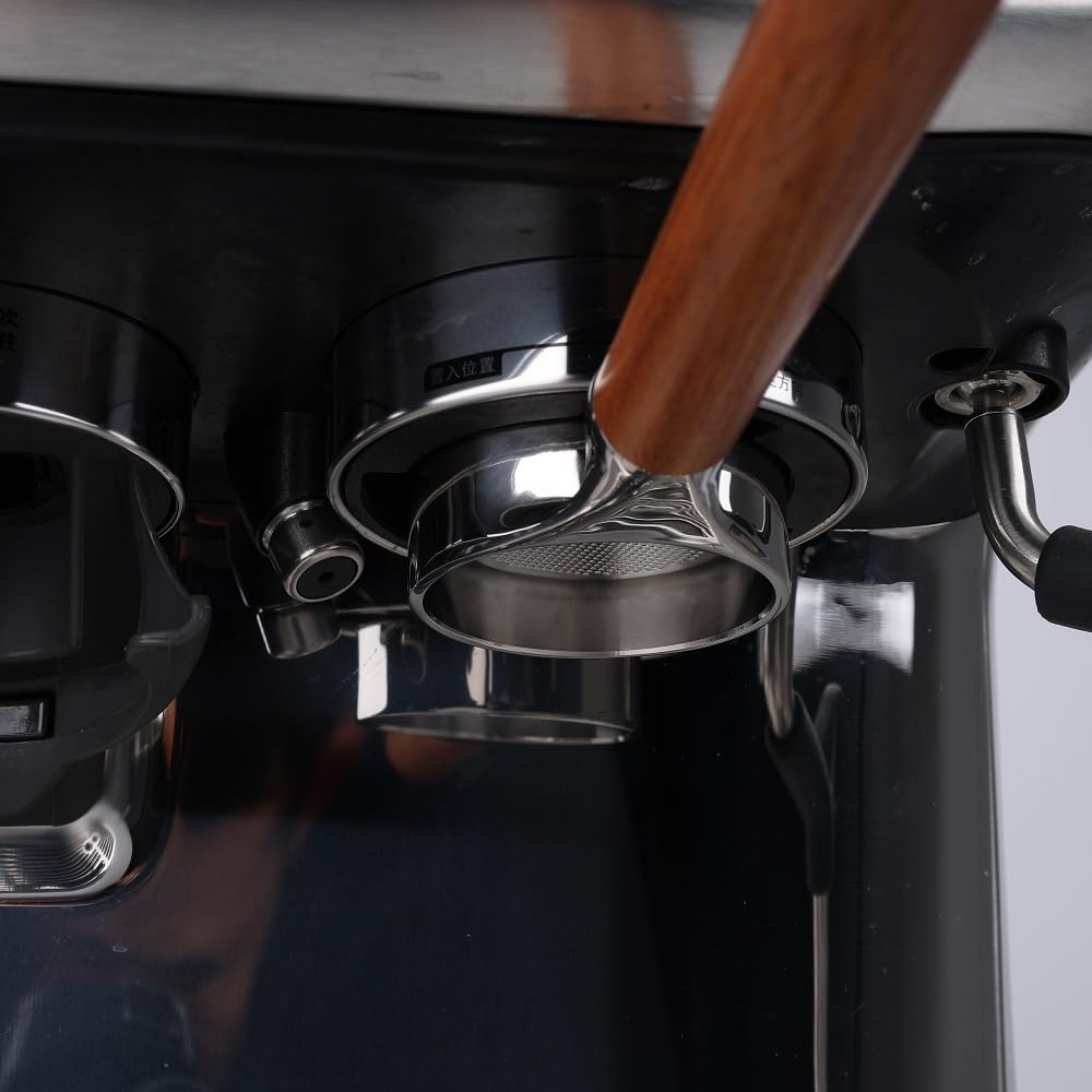 CAPFEI Portafiltro sin fondo de 54 mm plano, compatible con Sage/Breville Barista Express, Pro, Touch, and Impress | Mango de madera