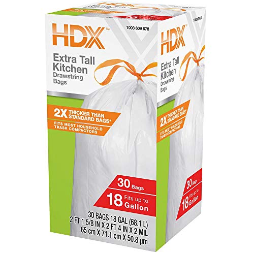 HDX 18 Gal. Heavy-Duty Drawstring Kitchen and Compactor Trash Bags (30-Count) - Thumbnail 6