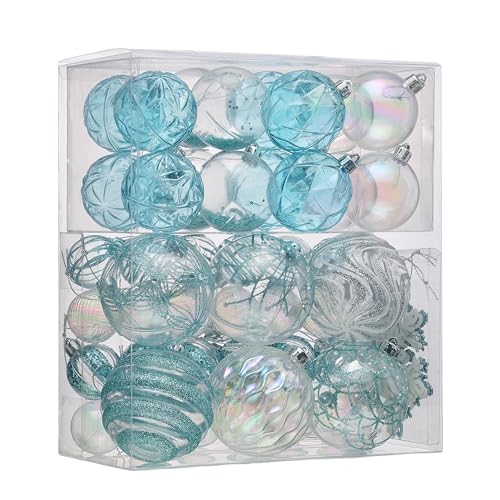 Valery Madelyn Christmas Tree Ornaments Set, 50ct Light Blue Silver Shatterproof Christmas...