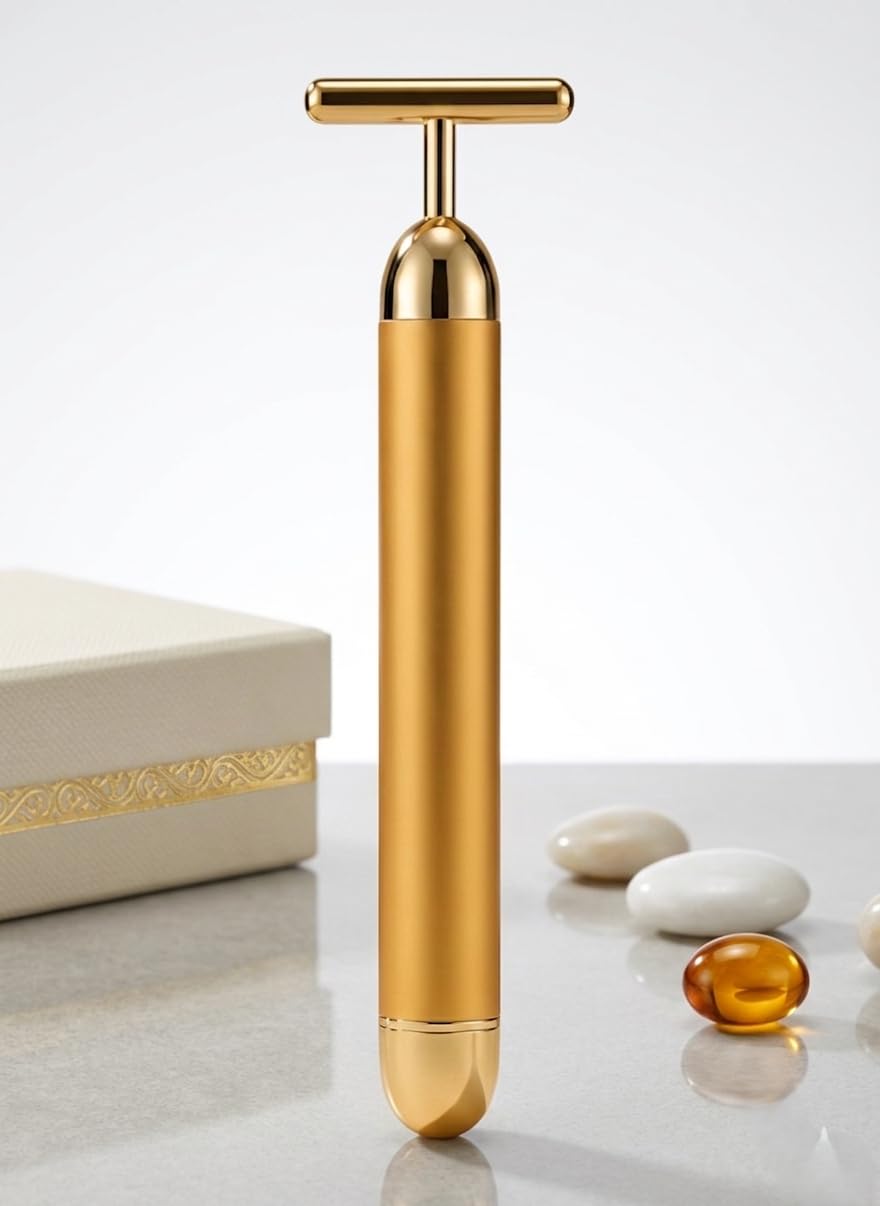 Sonic High-Frequency T-Shape Face Massager – 24K Gold Plated Skin Firming Device – Electric Facial Roller for V-Shaped Face Contouring & Beauty Enhancement-image-48